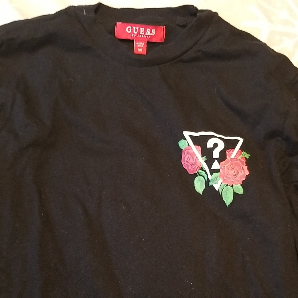 Guess LA Eighty One Black Long Sleeve Tshirt with Floral Accent Size XS